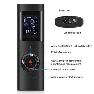 KKMOON Mini Handheld 40M Smart Digital Laser Distance Meter Range Rangefinder Portable USB Charging Distance Measuring Meter