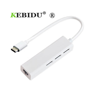 Kebidu 3 Ports USB 3.0 HUB Type C To Ethernet LAN RJ45 Network Card Adapter for Macbook ThinkPad Samsung Laptop USB-C Type-c