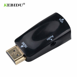 Kebidu Male to Female Adapter Converter Cable Support HD 1080P HDTV Adapter HDMI-compatible to VGA For PC Laptop