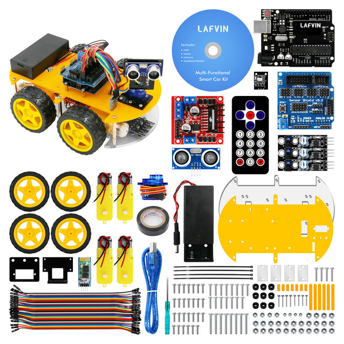 LAFVIN Smart Robot Car Kit Include R3 board, Ultrasonic Sensor, Bluetooth Module for Arduino for UNO R3 with Tutorial