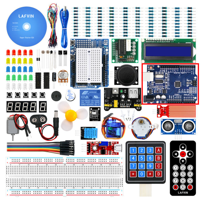 LAFVIN Super Starter Kit for Arduino UNO R3 - Uno R3 Breadboard / Step Motor / SG90 Servo / 1602 LCD / jumper Wire / CD Tutorial