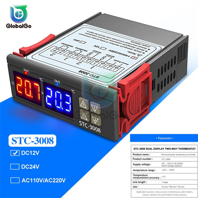 LED Digital Temperature Controller Thermostat Thermoregulator Temperature Sensor Relay Heating Cooling STC 1000 3000 3008