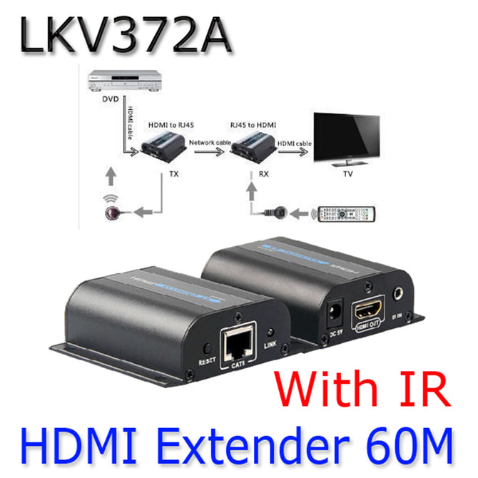 LKV372A HDMI 1080P Extender With IR Converter Up to 60M,Video/Audio full HD Signal Extender Over Cat6/Cat7 For TV Projector