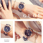 Ladies Watches GUOU Brand Luxury Women's Watch Three Eyes Rose Gold Dial Girls Quartz Wristwatches Hot zegarek damski