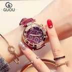 Ladies Watches GUOU Brand Luxury Women's Watch Three Eyes Rose Gold Dial Girls Quartz Wristwatches Hot zegarek damski