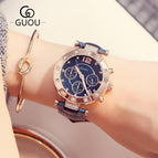 Ladies Watches GUOU Brand Luxury Women's Watch Three Eyes Rose Gold Dial Girls Quartz Wristwatches Hot zegarek damski