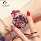 Ladies Watches GUOU Brand Luxury Women's Watch Three Eyes Rose Gold Dial Girls Quartz Wristwatches Hot zegarek damski