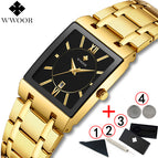 Men Watches Top Brand Luxury WWOOR Gold Black Square Quartz watch men 2019 Waterproof Golden Male Wristwatch Men watches 2019