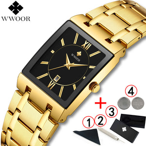 Men Watches Top Brand Luxury WWOOR Gold Black Square Quartz watch men 2019 Waterproof Golden Male Wristwatch Men watches 2019