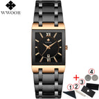 Men Watches Top Brand Luxury WWOOR Gold Black Square Quartz watch men 2019 Waterproof Golden Male Wristwatch Men watches 2019