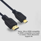 Micro HDMI-compatible To HDMI-compatible Cable 4K 1.5M Black for Raspberry Pi 4 Model B Model B Micro Cable Adaptor