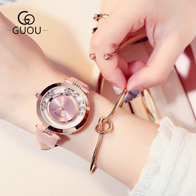 Montre Femme Fashion Classic Luxury GUOU Ladies quartz Watch Sport Leather  Crystal Waterproof Watch Braslety zhenskiye Hot Sale