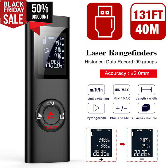 Multifunctional 40M LCD Digital Laser Rangefinder Smart Digital Laser Distance Meter Range Portable USB Charging Range finder