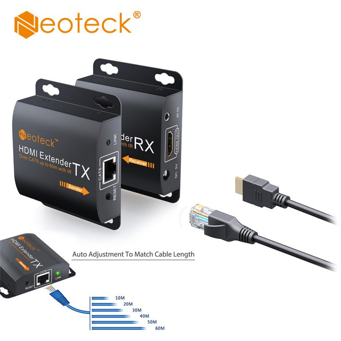 Neoteck HDMI Extender Adapter 1080P Up to 50M HDMI Transmitter Receiver RX/TX Over CAT6 Cable With IR Cable UK EU Power Supply