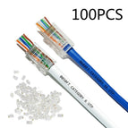 New 100pcs Cat5e Cat6 Plug Rj45 Connector Network Cable Modular 8p8c Connector End Pass Through Z Hotsale Rj45