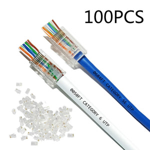 New 100pcs Cat5e Cat6 Plug Rj45 Connector Network Cable Modular 8p8c Connector End Pass Through Z Hotsale Rj45