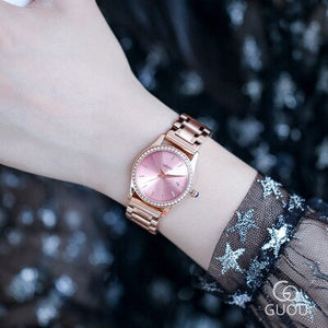 New GUOU Rose Gold Watch Women Quartz Watches Ladies Top Brand Luxury Rhinestone Female Wrist Watch Girl Clock Relogio Feminino