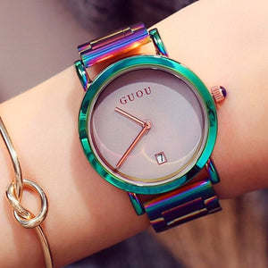 New GUOU Wrist Watches Fashion Colorful Stainelss Steel Watch Women Watches Luxury Women's Watches Clock Saat Relogio Feminino