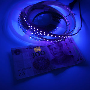 New version 5m/roll  Non-waterproof 16.4ft UV Ultra Violet 395-405nm 5050SMD Purple 300 leds Flex Strip Light DC12V 60leds/m