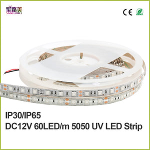 New version 5m/roll  Non-waterproof 16.4ft UV Ultra Violet 395-405nm 5050SMD Purple 300 leds Flex Strip Light DC12V 60leds/m wholesale bulk price