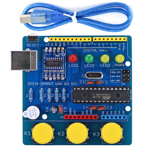 OPEN-SMART UNO R3 DIY ATmega328P Development Board Module CH340 Driver with Buzzer LED Button for Arduino UNO R3 - Blue