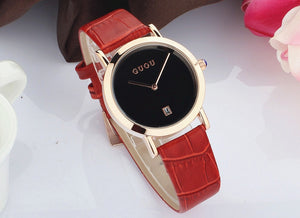 Original Brand GUOU Women Fashion Leather Strap Watches Elegant Lady Calendar Dress Wristwatch 2 Hands Analog Relojes NW7217