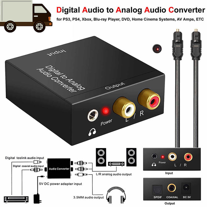 Portable Coaxial Optical Fiber Digital to Analog Audio AUX 3.5mm Jack RCA L/R Converter SPDIF Digital Audio Decoder Amplifier