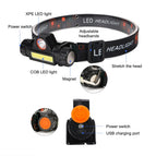 Portable Mini Flashlight Q5+COB Led Headlamp High Power Built-in 18650 Battery Outdoor Camping Headlight Stepless Dimming