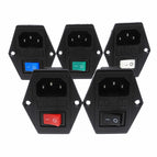 Power Rocker Switch Fuse Red Light 2Pin 3Pin 4Pin C14 Inlet AC Power Sockets Switch Connector Plug 10A 250V Green Blue Yellow