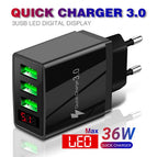 Practical USB Charger Widely Compatible Mini Digital Display 3 USB Wall Phone Charger wholesale bulk price