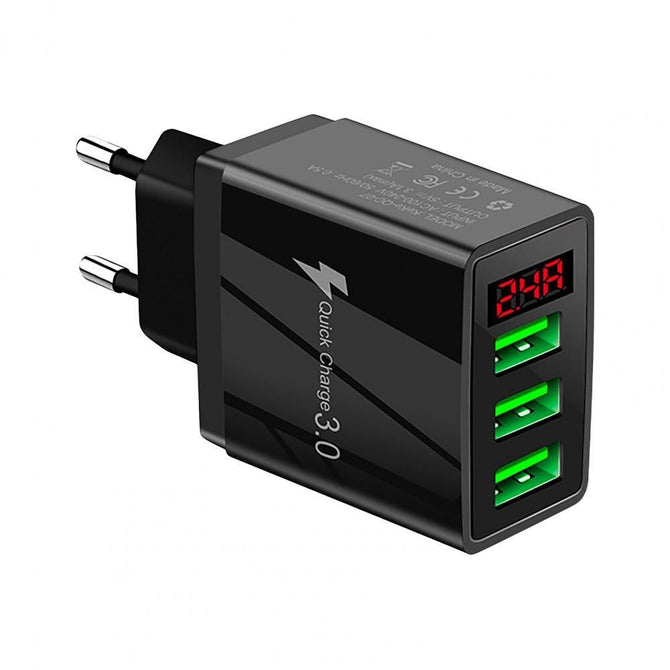 Practical USB Charger Widely Compatible Mini Digital Display 3 USB Wall Phone Charger wholesale bulk price