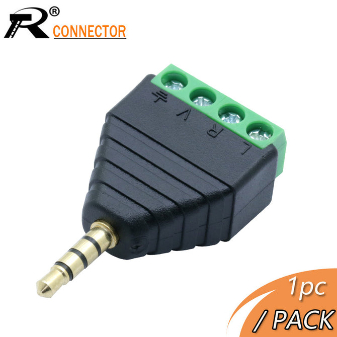 R  connector 1pc Video AV Balun 3.5mm 4 Pole Stereo Male to AV Screw Terminal Stereo Jack 3.5 mm male 4 pin Terminal Block Plug