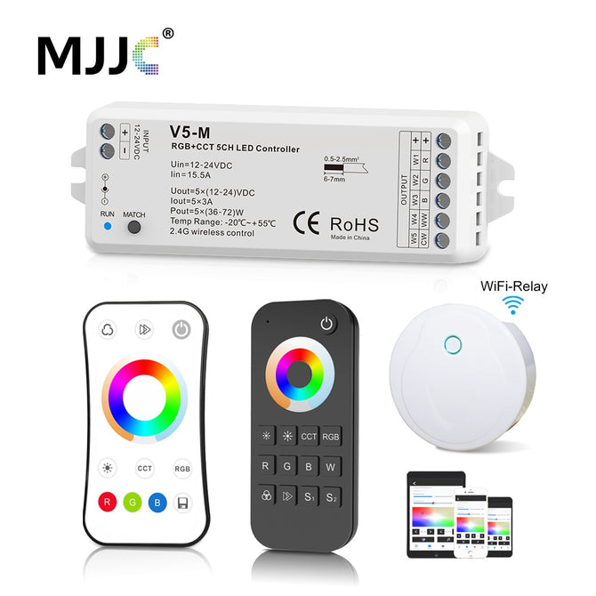 RGBCCT LED Controller 12V 24V DC PWM 5CH RF Wireless Remote Control Smart Wifi Controller for 5050 2835 RGBWW LED Strip Light