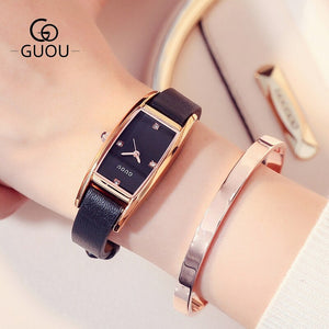 Reloj Mujer Women Watches GUOU Retro Leather Strap Quartz Watches Women Fashion Exquisite Diamond Ladies Watch relogio feminino