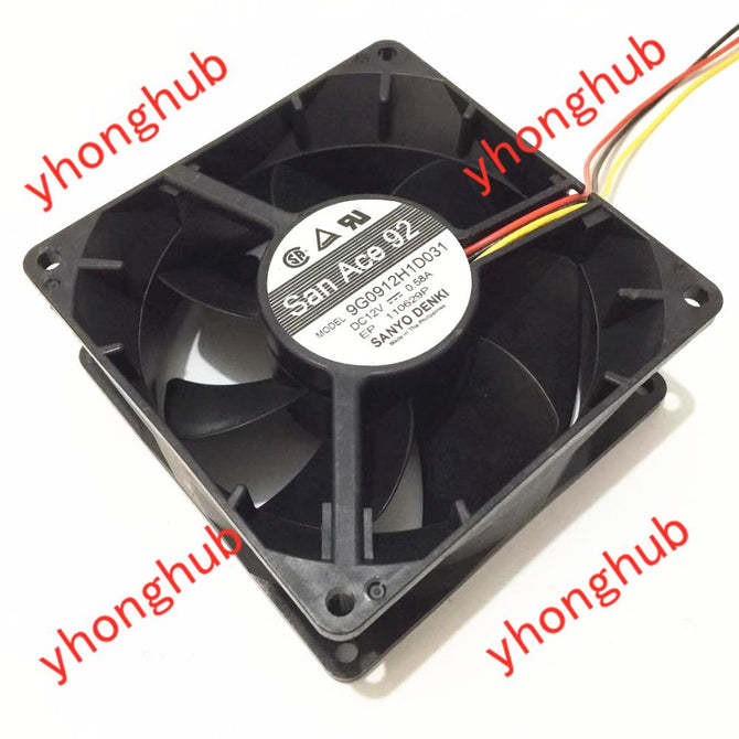 Sanyo Denki 9G0912H1D031 DC 12V 0.58A 90x90X38mm 3-wire Server Cooler Fan