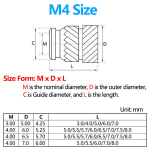 Thread Brass Knurled Inserts Nut Heat Set Insert Nuts Embed Parts Female Pressed Fit into Holes for 3D Printing M3 M4 50Pcs