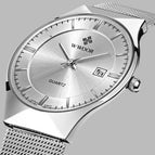 Top Brand Luxury WWOOR Men's Watches Stainless Steel Band Analog Display Quartz Wrist Watch Ultra Thin Dial Fashion Dress Watch