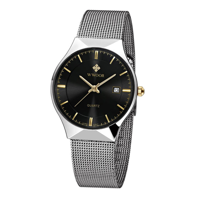 Top Brand Luxury WWOOR Men's Watches Stainless Steel Band Analog Display Quartz Wrist Watch Ultra Thin Dial Fashion Dress Watch