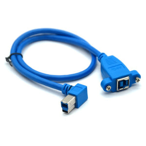 USB 3.0 90 degree Right B Male to USB 3.0 B Female Adapter Connector Converter Cable With Screw Panel Mount Holes 0.5M/50cm