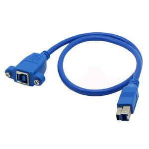 USB 3.0 90 degree Right B Male to USB 3.0 B Female Adapter Connector Converter Cable With Screw Panel Mount Holes 0.5M/50cm
