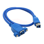 USB 3.0 90 degree Right B Male to USB 3.0 B Female Adapter Connector Converter Cable With Screw Panel Mount Holes 0.5M/50cm