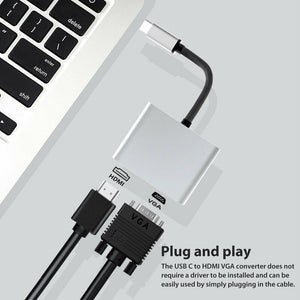 USBC To HDMI 4K 30 Hz VGA Adapter USB 3.1 Type C USB-C to VGA HDMI Video Converters Adaptor for New Macbook Pro/ Chromebook Pix