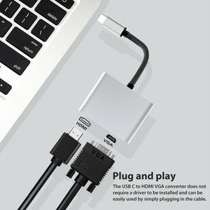 USBC To VGA Adapter USB 3.1 Type C USB-C to VGA HDMI-compatible Video Converters Adaptor for New Macbook Pro/ Chromebook Pix