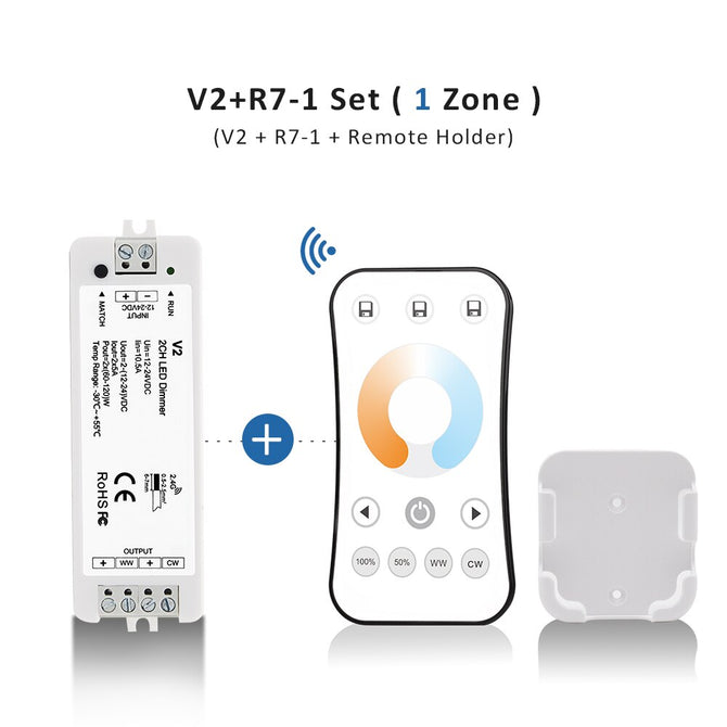 WW CW LED Dimmer Controller 12V 24V 2CH 10A RF 2.4G Wireless Remote Smart Wifi Dimmer Switch for Dual White CT LED Strip Light