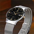 WWOOR Fashion Mens Watches Auto Date Luxury Quartz Watch Men Casual Slim Mesh Steel Waterproof Sport Watch Relogio Masculino