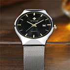 WWOOR Fashion Mens Watches Auto Date Luxury Quartz Watch Men Casual Slim Mesh Steel Waterproof Sport Watch Relogio Masculino