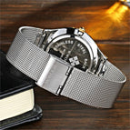 WWOOR Fashion Mens Watches Auto Date Luxury Quartz Watch Men Casual Slim Mesh Steel Waterproof Sport Watch Relogio Masculino
