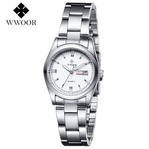 WWOOR Luxury Brand Watches Women's Full Steel Business Casual Wrist Watches Women Date Day Clock Luminous Quartz Watch Reloj