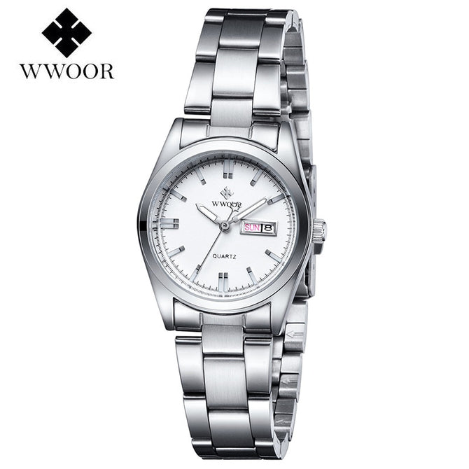 WWOOR Luxury Brand Watches Women's Full Steel Business Casual Wrist Watches Women Date Day Clock Luminous Quartz Watch Reloj