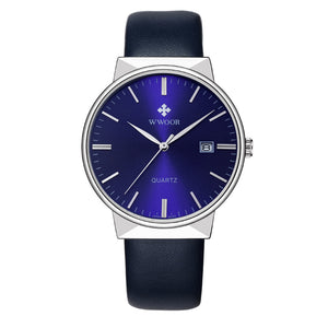 WWOOR Men's Watch Brand Luxury Waterproof Analog Quartz Clock Male Leather Belt Casual Sports Watches Men Blue relogio masculino